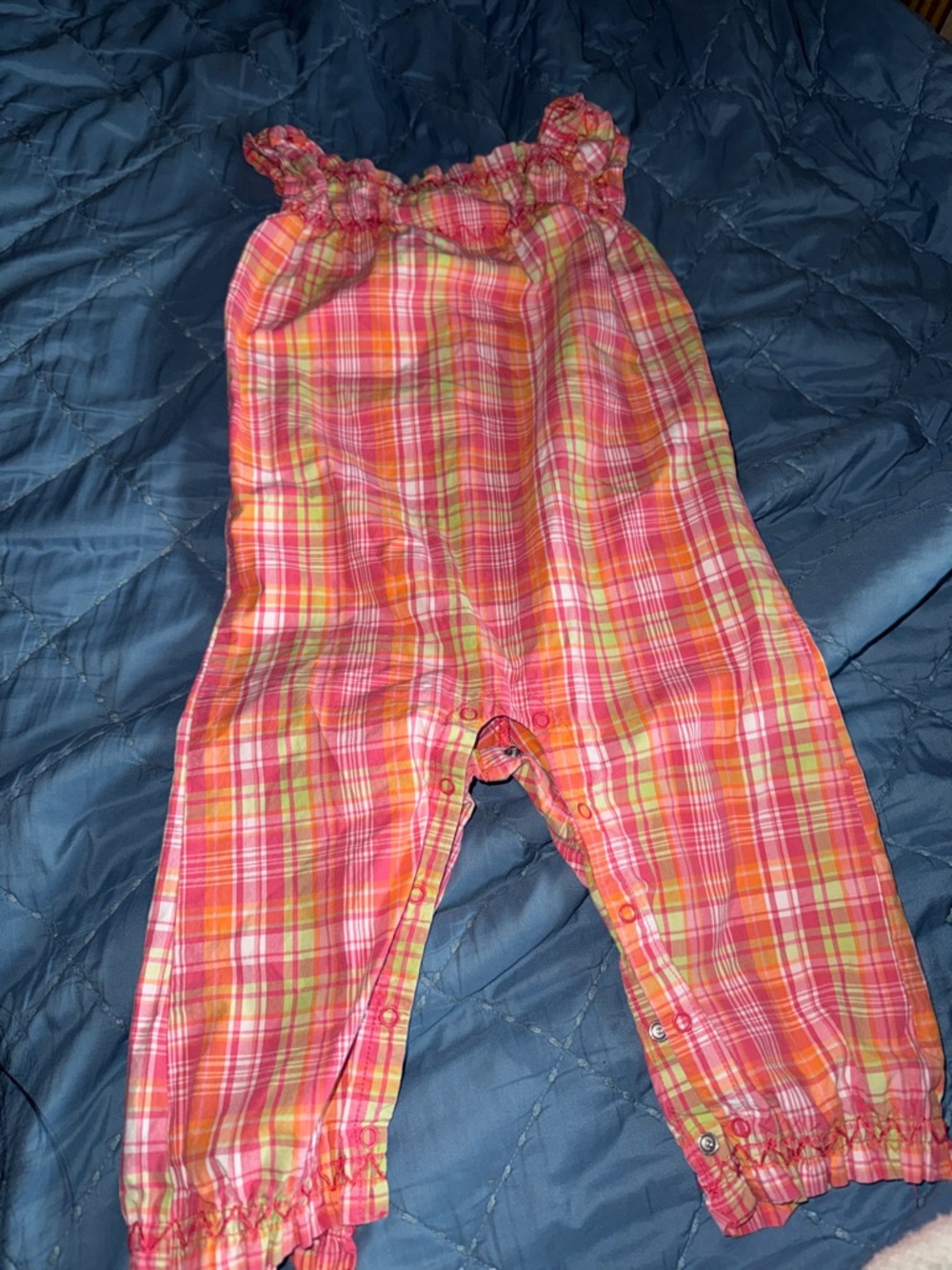 Vintage Gymboree Girls Pink Orange Plaid Romper